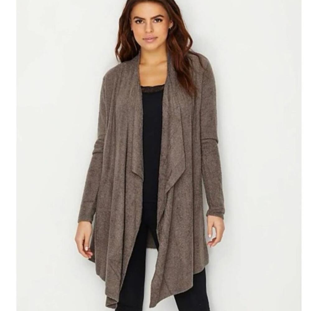 Barefoot Dreams Cozychic Lite Calypso Drape Front Wrap Cardigan 3X Cocoa